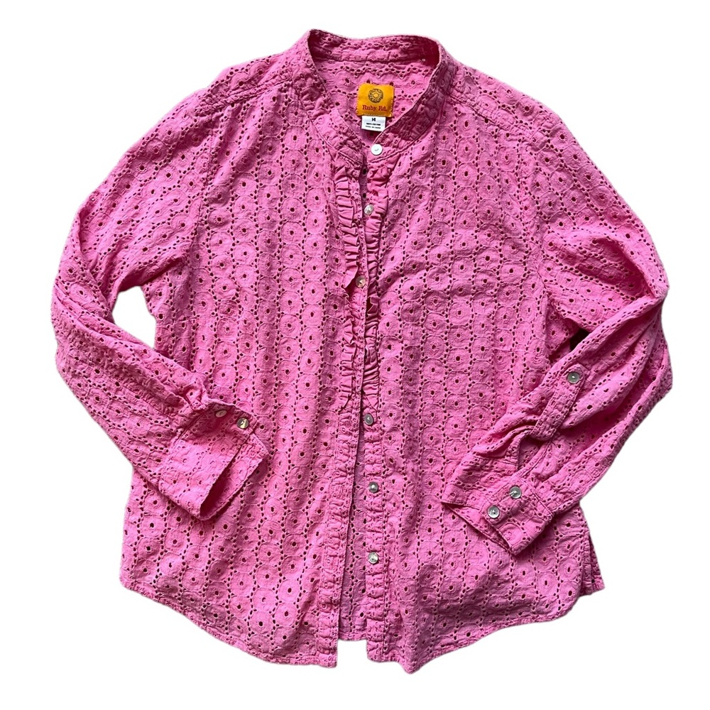 Pink eyelet button up blouse